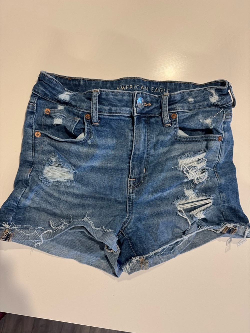 American Eagle Outfitters Distressed Dark Blue Denim Shortalls